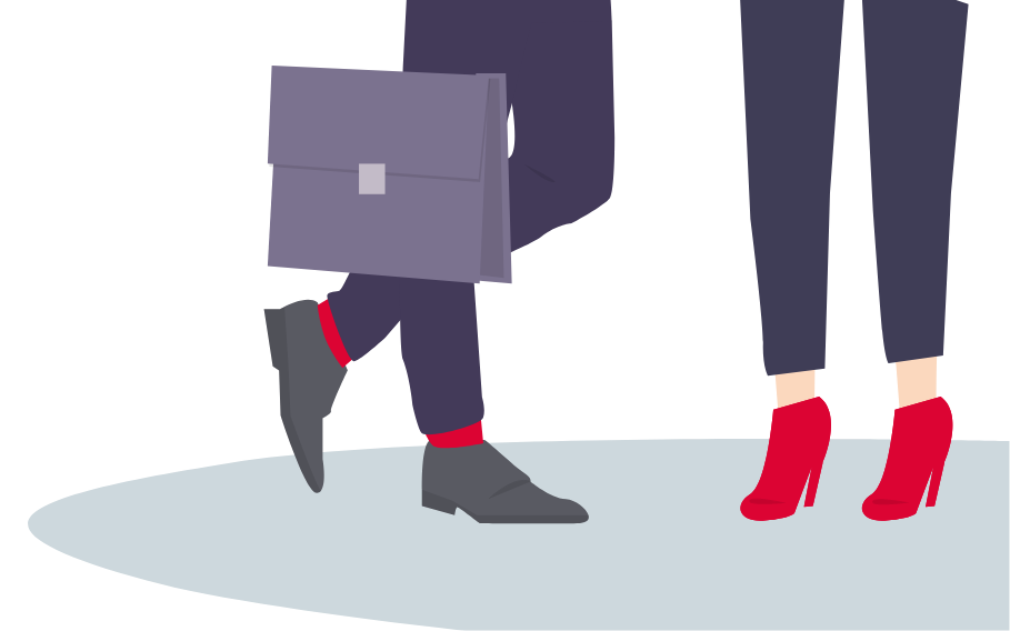 man holding briefcase standing next to woman