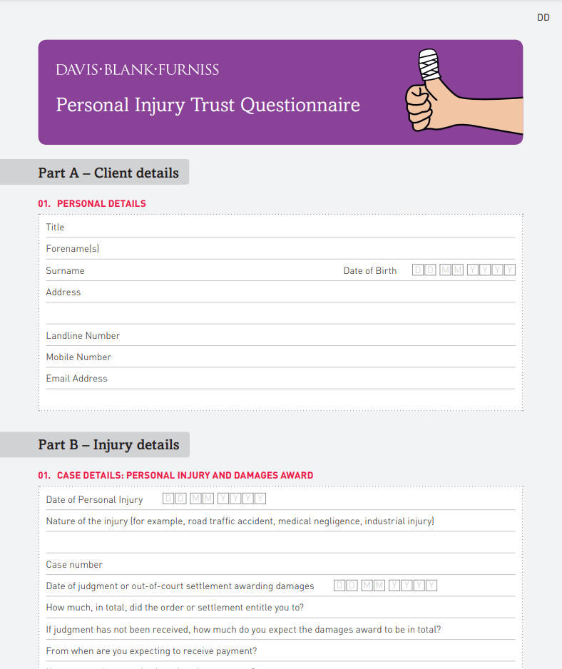 personal injury questionnaire