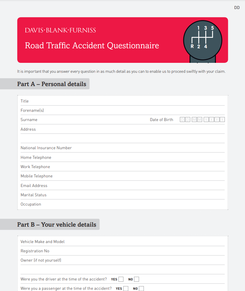 Car accident claim questionnaire